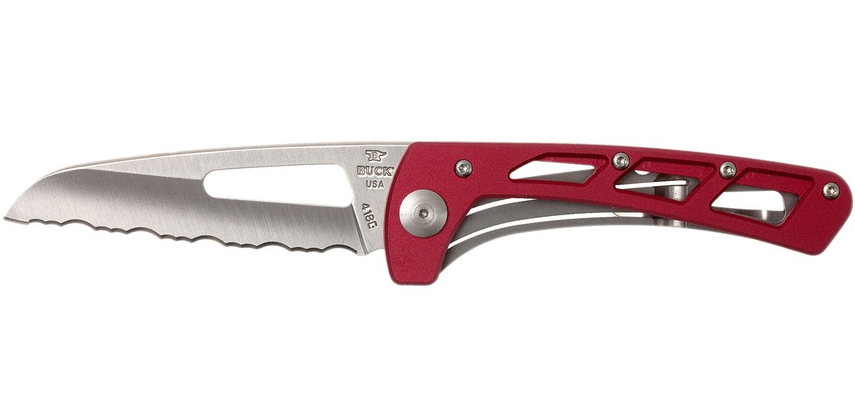 Buck Vertex in Red Folding Knife with Serrated Blade
